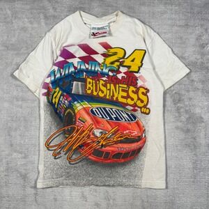 Vintage Nascar Shirt Youth 6-8 White Jeff Gordon DuPont Racing All Over Print